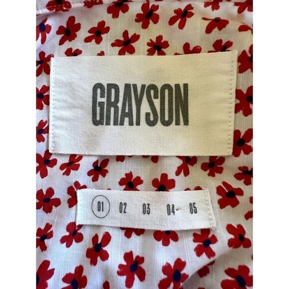GRAYSON Women's The Hero Cotton Floral Button Down Shirt Red Size 01/XS/0-2 - Picture 3 of 12